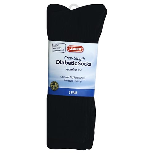 Image for Leader Diabetic Socks, Crew Length, Large,3pr from DOUGHERTY'S PHARMACY