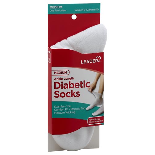 Image for Leader Diabetic Socks, Ankle Length, White, Unisex,1pr from DOUGHERTY'S PHARMACY