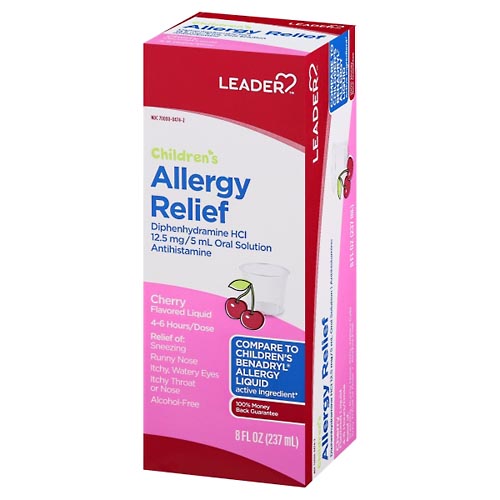 Image for Leader Allergy Relief, Children's, Cherry Flavored Liquid,8oz from DOUGHERTY'S PHARMACY