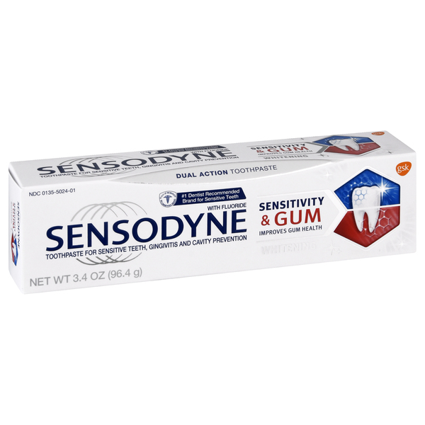 Image for Sensodyne Toothpaste, Dual Action, Whitening, Sensitivity & Gum, 3.4oz from DOUGHERTY'S PHARMACY