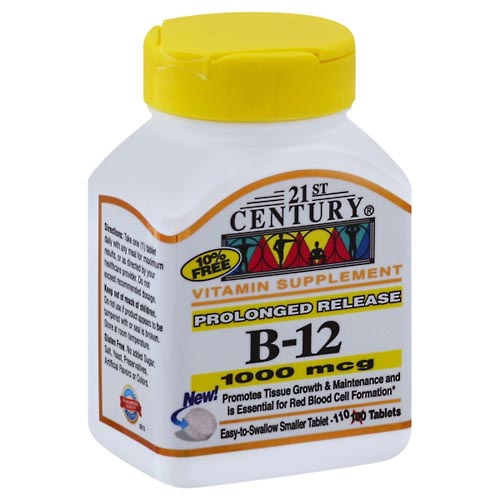 Image for 21st Century Vitamin B-12, Prolonged Release, 1000 mcg, Tablets,110ea from DOUGHERTY'S PHARMACY